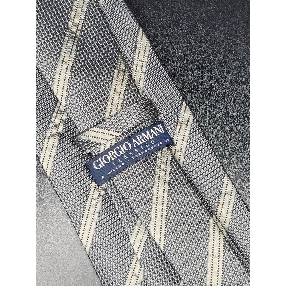 Vintage Giorgio Armani Classico Tie Grey Stripe 100% Silk Handmade Italy